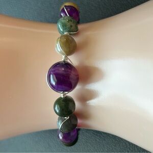 Hand Crafted Purple and African Agate 12 and 8 mm. Bracelet. New.